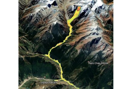 Computer modeling of the Chamoli rock and ice avalanche. Credit: Ashim Sattar, University of Zurich (UZH)