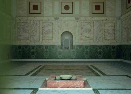 Reconstruction of the hall for representation and for guest banquets in “Hang Haus 2“ in the ancient city of Ephesos. Graphic: Ivan E. Iliev