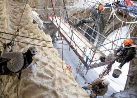 Some of the work could only be done by specially trained restorers on climbing sites.