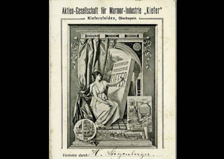 Screenshot mit dem Werbeprospekt der Aktien-Gesellschaft für Marmor-Industrie Kiefer Kiefersfelden aus dem Jahr 1910.