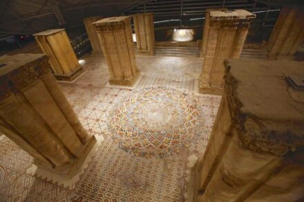 The floor mosaic in Hisham’s Palace in Jericho.