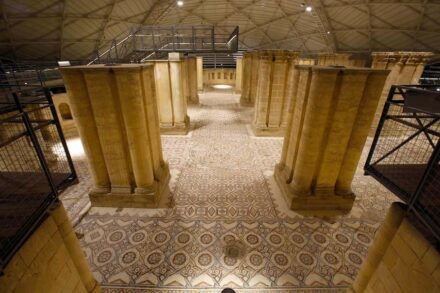 The floor mosaic in Hisham’s Palace in Jericho.