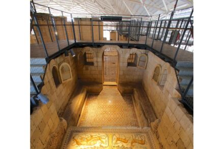 The floor mosaic in Hisham’s Palace in Jericho.