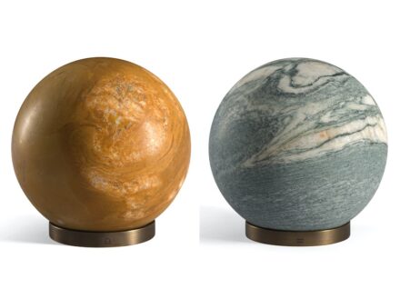 Salvatori: “Gravity Zodiac.“ Left: “Libra“, Sign of the Scales, Ruling Planet: Venus, Stone: Giallo Siena. Right: “Aquarius“, Sign of the Water Bearer, Ruling planet: Uranus, Stone: Cremo Tirreno.