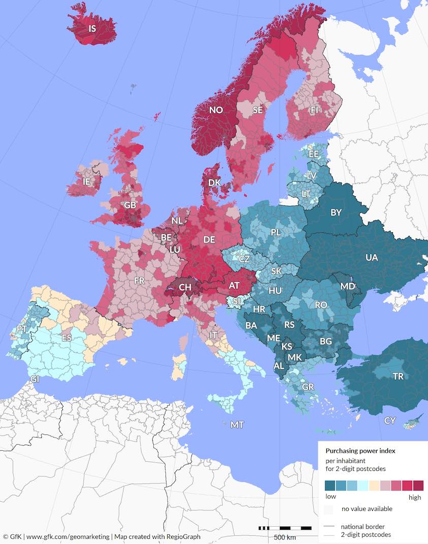 Europeans had an average of €15,055 at their disposal in 2021