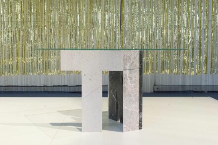 Time table. Design: Luigi Siard. Production: Margraf. Material: Fior Di Pesco Carnico, Grigio Carnico, Bianco Perlino.