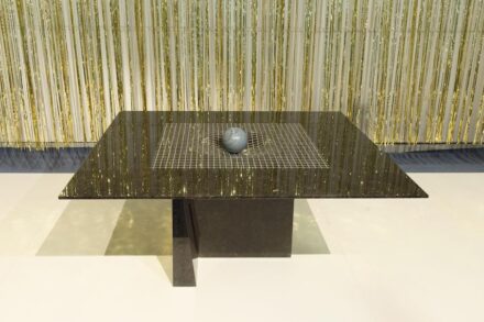 Space-time Distortion. Design: Valerio Facchin. Production: Vicentina Marmi. Material: Petit Granit, Azul Macaubas Quartzite.