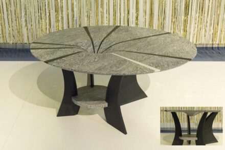 Wormhole. Design: Luca Facchini. Production: Bagnara. Material: Silvercloud, Nero Assoluto Zimbabwe, Bianco Lasa.