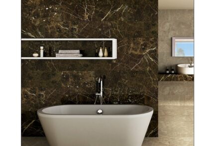 Marbles Marrón Emperador together with Crema Marfil®, both from Levantina.