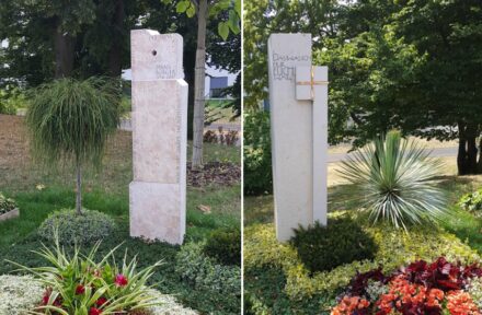 Beispiele für Grabsteine auf der Landesgartenschau in Würzburg, 2018. Quelle: DNV.