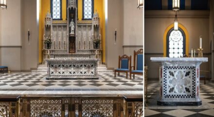 Commercial Interior: Corpus Christi Catholic Church, Aldie, VA. Company: Rugo Stone, Lorton, VA.