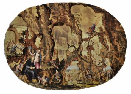 Jacob van Swanenburg, The Netherlands, 1571 - 1618; “Temptation of St. Anthony”, c.1595-1605; oil on pietra paesina; 24 5/8 x 20 5/8 x 2 7/8 inches; Kunstkammer Georg Laue, Munich/London.