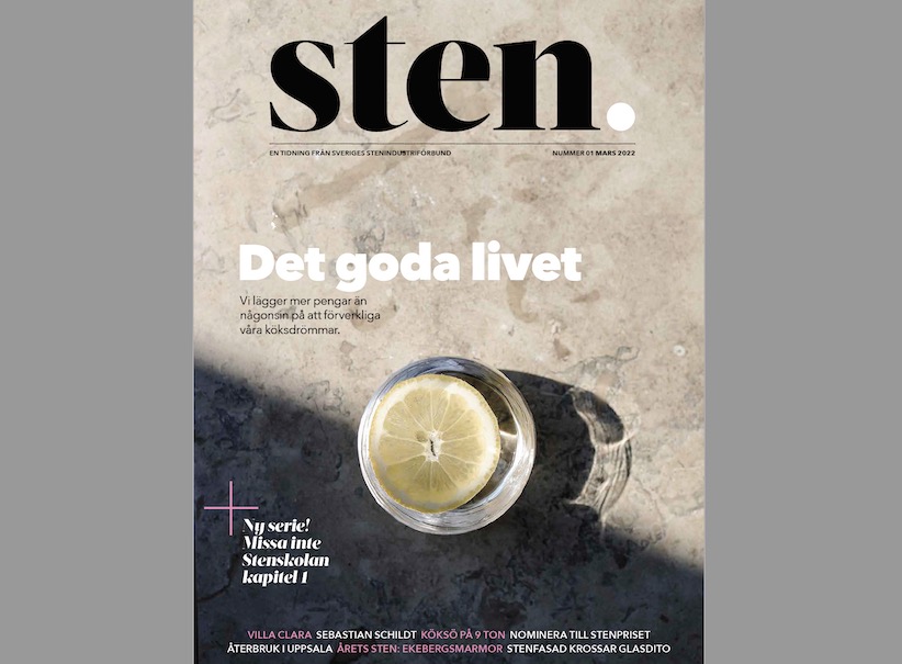 Kitchen countertops are the main topic in „Sten“ (1/2022), the Swedish stone association’s magazine (Swedish)