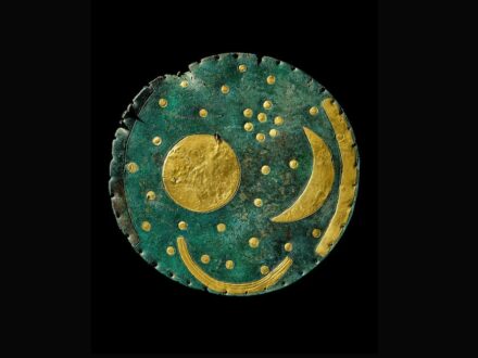 Nebra Sky Disc, Germany, about 1600 BC. Photo courtesy of the State Office for Heritage Management and Archaeology Saxony-Anhalt, Juraj Lipták.