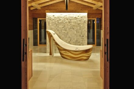 Marble Lasa Bianco Nuvolato Forte® used at the Dolomiti Wellness Hotel Fanes in Alta Badia, Italy.