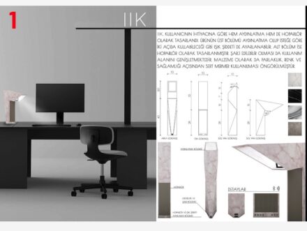 Abdullah Eslek: „IIK“ combines lighting and loudspeakers. Marble is used as durable and decorative material.