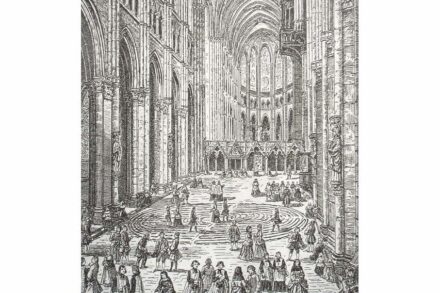 Labyrinth auf dem Fußboden der Kathedrale von Chartres (um 1750). Quelle: Wikimedia Commons
