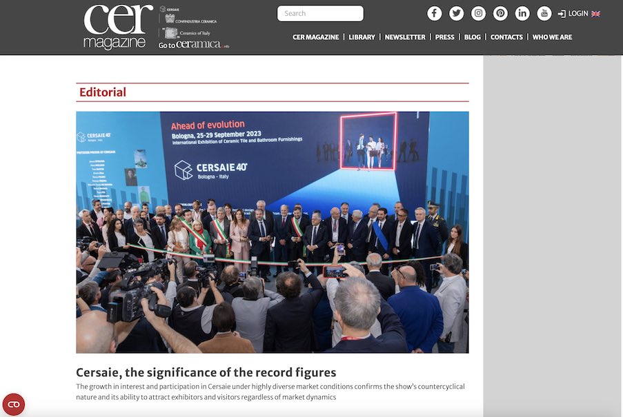 The magazine “Cer“ (#64) of the Italian Ceramic Industry reports about Cersaie fair’s 40th anniversary in Bologna