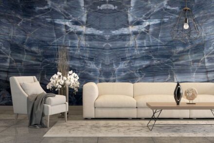 Quartzites are Brazil’s bestsellers, at the moment. The picture shows the “Infinity Blue” from Vioria Stone company, as presented  in our <a href="https://www.stone-ideas.com/96022/quartzite-infinity-blue-from-vitoria-stone/"target="_blank">STONE FINDER</a>.