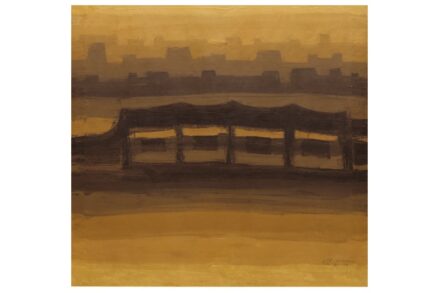 Ausstellung „Echoing the Land“: Häufig stellen die Künstler die Wüste dar. Mohammed Alsaleem: „Untitled“ (1977), 80 x 80 cm.