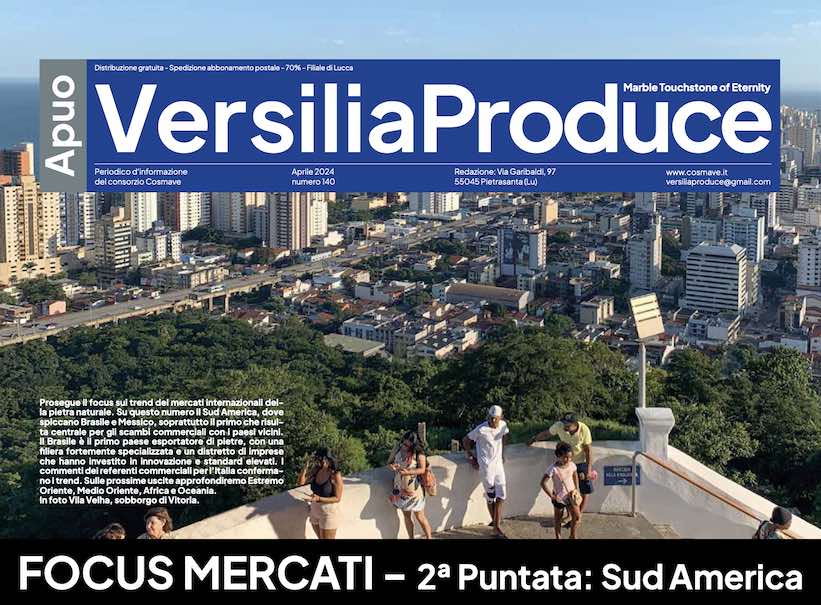 The magazine “ApuoVersiliaProduce” of the Cosmave Association (April 2024) analyzes the natural stone exports from the Carrara region to Latin America in 2023