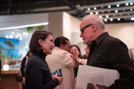 Maria Porro, Presdent of the fair, and Hans Ulrich Obrist, Artistic Director of the Serpentine Galleries in London. Photo: BBDO / Salone del Mobile.Milano