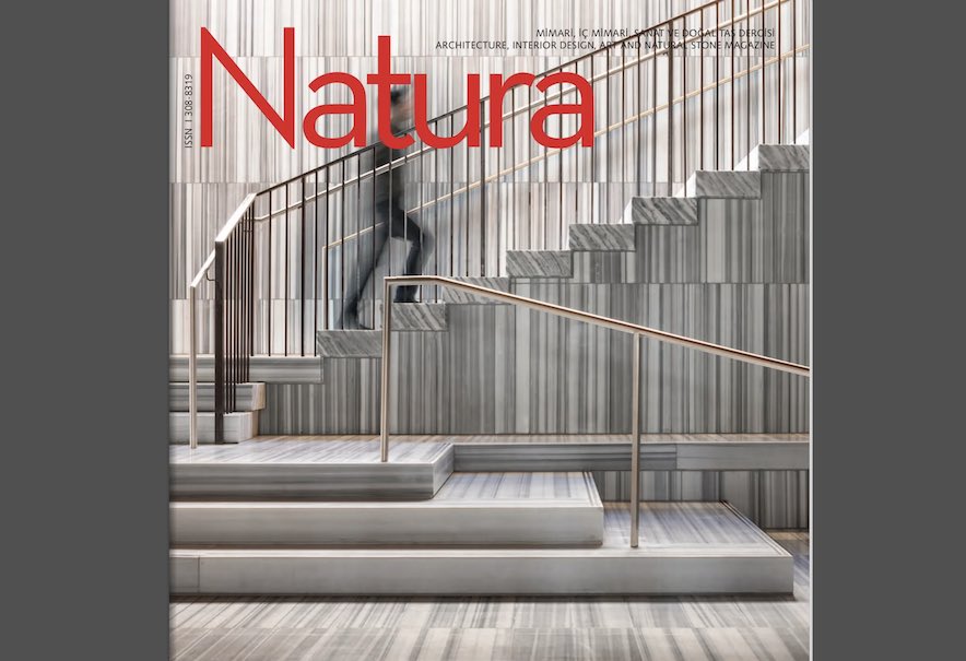 Turkish “Natura“ magazine, issued by IMIB association, presents in its issue May 2024 (#67) various product designers using travertine