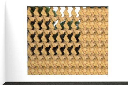 Hexagonlab – Leather Stone - Giovanna Carturan e Valerio Facchin. Materials: Royal Yellow (wall); paste composed of powder and flakes of Giallo Reale and hydraulic lime (flooring).