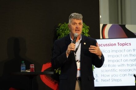 Jim Hieb from the Natural Stone Institute (NSI) speaking at Coverings 2024.