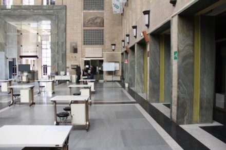 Interior of the Bolsa del Riso di Vercelli where rice is traded. The stock exchange is located in the Palazzo della Casa dell'Agricoltore in Vercelli.