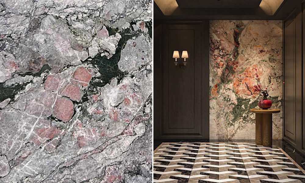In our Stone Finder and at Xiamen Stone Fair: Marbles SAKURA and FOUR SEASONS PINK from Xiaotian Mining, Cambodia
