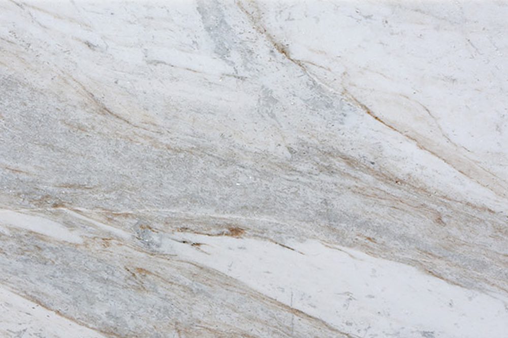 Marble CALACATTA VENATINA, with brown and gray stripes or waves on a white background, quarried by Yanue Import and Export in Liaoning Province, China (with offices in Xiamen and Shuitou)