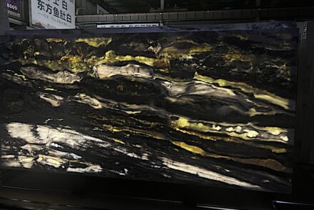 Quartzite Patek Green from Yanue Import and Export, backlit.