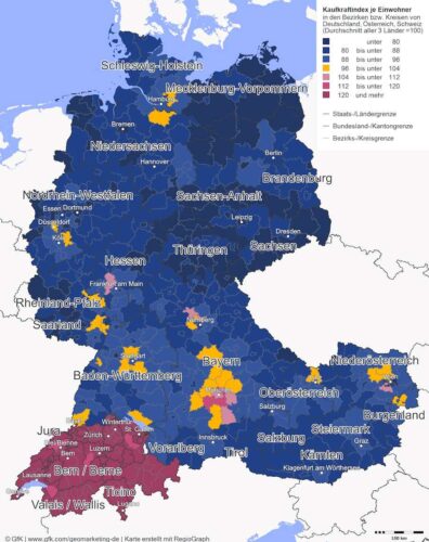 Die Kaufkraft der DACH-Staaten im direkten Vergleich.
