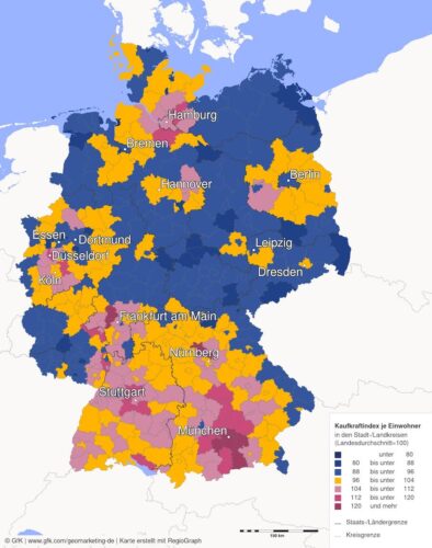 Die Kaufkraft in Deutschland.