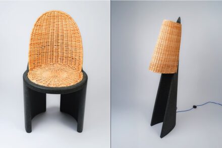 Studio Eneida Lombe Tavares: Basalt and wicker.