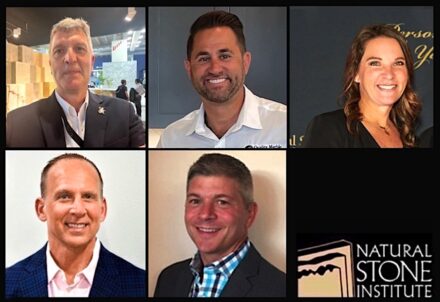 The panel, from left to right: (above) Jim Hieb, Natural Stone Institute (moderator); Evan Cohen, Quality Marble & Granite; Katie Jensen, Triton Stone Group; (below) Jeff Erickson, Cutting Edge Countertops; Rick Stimic, BB Industries.