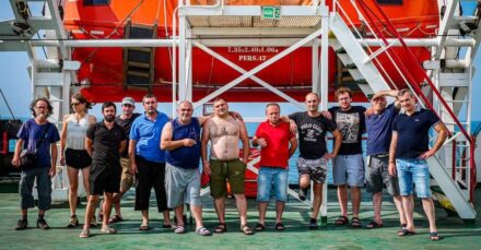 Truckers on the ferry crossing from Bulgaria across the Black Sea.