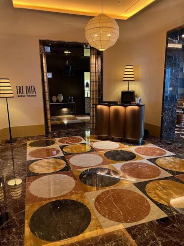 CID Award Winners – Design and Installation, Commercial Stone Installation: Tre Dita Restaurant, Bourbon Tile & Marble, Chicago, Ill.