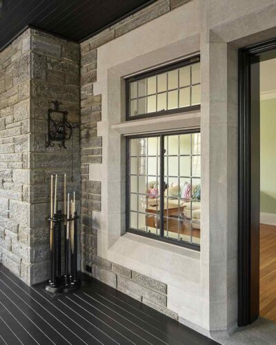 Krisheim, Philadelphia, Pennsylvania.Architect: John Milner Architects; Stone Suppliers: Media Quarry Company, Vickery Stone Company; Stone Installer; Joseph Manero & Sons; Structural Engineer: Larsen & Landis; Stones used: Indiana limestone, Wissahickon mica schists. 
