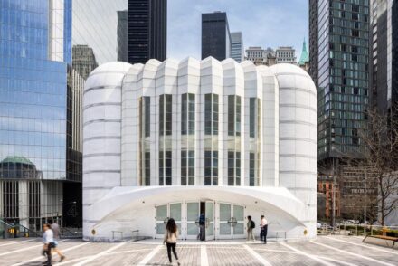 Architects: Santiago Calatrava Architects & Engineers in collaboration with Koutsomitis Architects. Stone Supplier/Fabricator: Venus Marble Group S.A.; Façade Engineer of Record: AVRO Consult Engineering; Structural Engineer: Thornton Tomasetti; Stone Installer: MG McGrath Architectural Glass & Glazing; Stone used: Pentelikon marble.