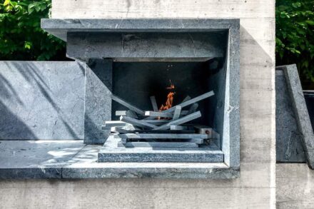 Urban Hearth. Landscape Architect: Waterstreet Studio; Architect: ARCHITECTUREFIRM; Stone Supplier: Empire Granite; Stone Installers Empire Granite, Mark Franko Custom Building; Stones used: Bluestone; Brazilian soapstone. 