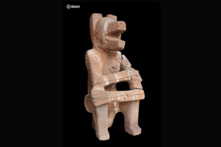 A coyote-man seated on a throne from the Tierra Caliente of Michoacán.