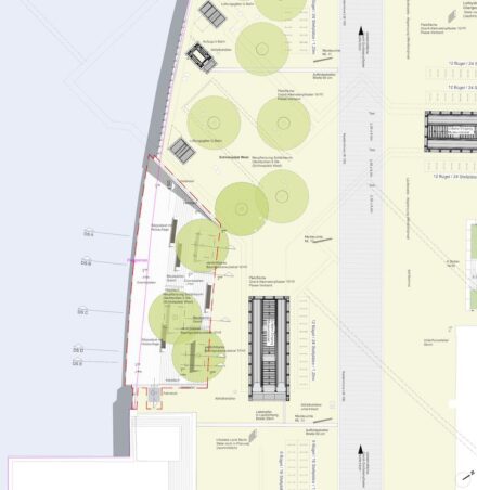 Rendering der Freitreppe. Rechts, angeschnitten, die geplante Einheitswippe. Quelle: Sora Images / Senatsverwaltung