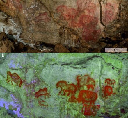 Composition of the eastern wall of the Hall of Paintings (location PL4). Tracing from digital photographs. Photo: S. Peshkov / Unesco