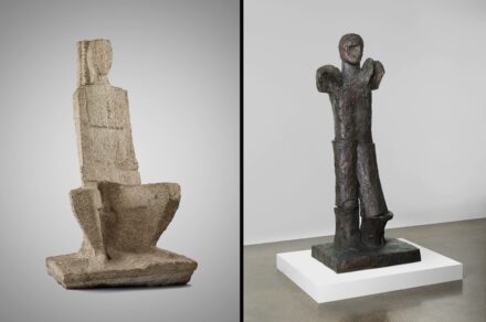 Left: Fritz Wotruba, “Large Seated Figure“ (“Human Cathedral“), 1949. Right: Fritz Wotruba, “Large Standing Man,“ 1974. Belvedere, Vienna, Photos: Johannes Stoll / Belvedere, Vienna