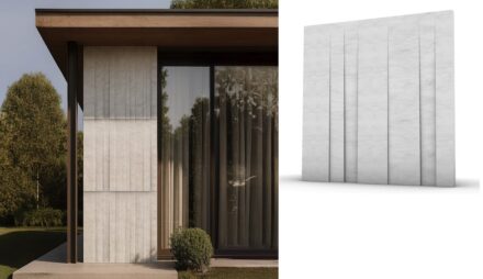 Eleonora Pesce: „Thatching“ ist eine Idee für Fassadenbekleidungen, die eine Balance zwischen japanischem Minimalismus und skandinavischer Wärme schafft und Marmor so verarbeitet, dass er die Leichtigkeit von Stroh und Palmblättern entstehen lässt.