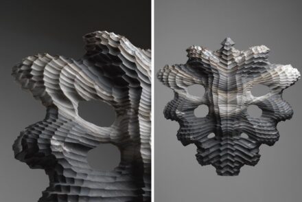 Raffaello Galiotto: “Axialis II”, 2025, marble Palissandro, 75 x 72,5 x 10 cm.