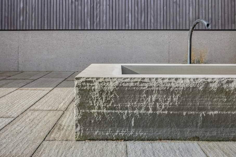 The fountain made of one piece of Rorschach sandstone.