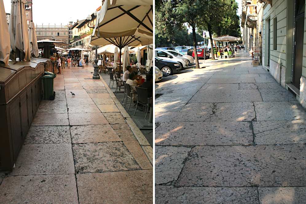 Street paving with Rossa Verona in the historic city center.